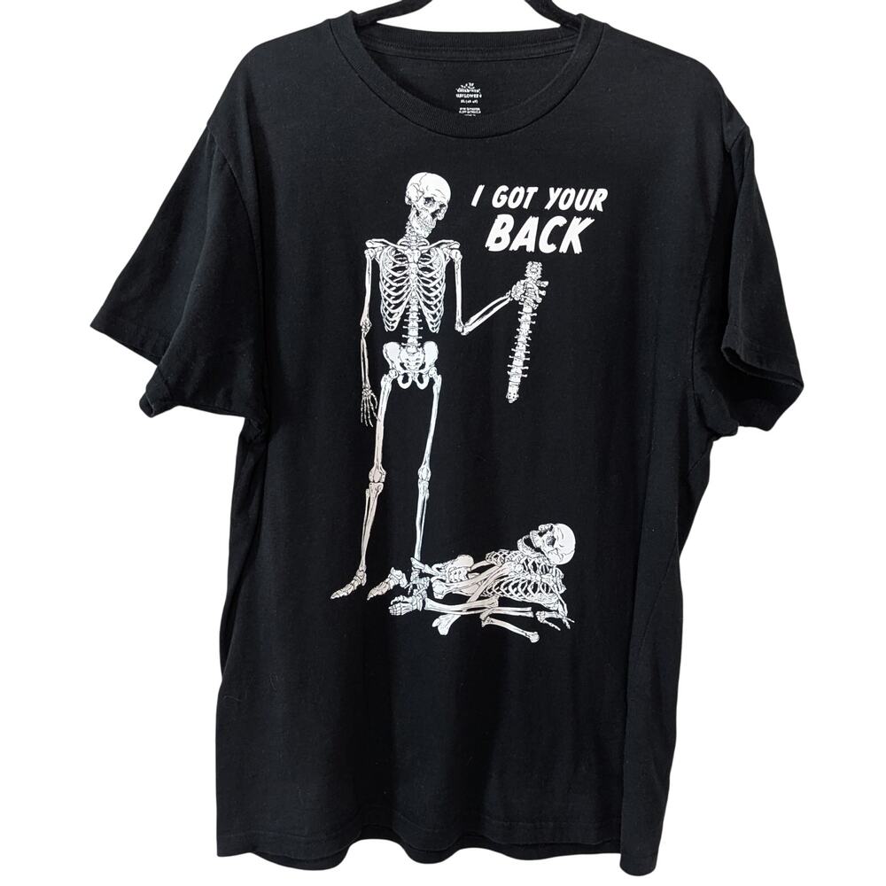 Celebrate Halloween Black Skeleton I Got Your Back Short Sleeve T-Shirt Size XL